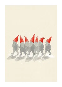 Charming elves walking in a row with red hats-1