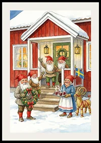 Elves gather at a red cabin for Christmas celebration-2