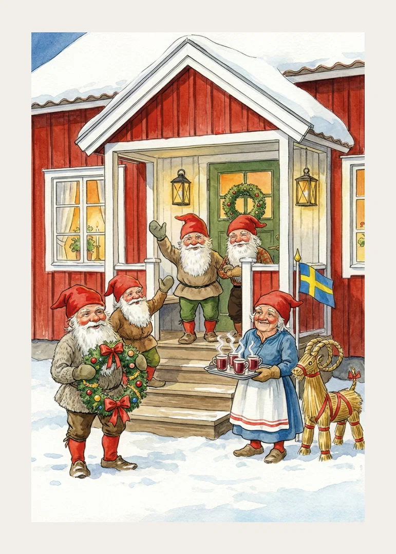 Elves gather at a red cabin for Christmas celebration-12