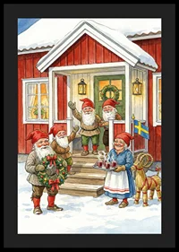 Elves gather at a red cabin for Christmas celebration-4