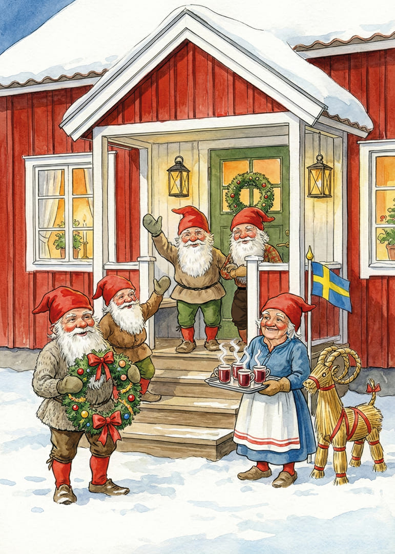 Elves gather at a red cabin for Christmas celebration-12