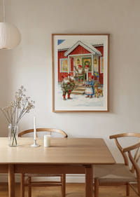 Elves gather at a red cabin for Christmas celebration-4