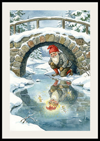 Un elfo mágico admira su brillante reflejo en el paisaje invernal.-2
