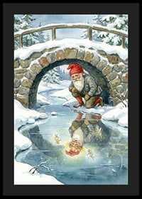Un elfo mágico admira su brillante reflejo en el paisaje invernal.-4