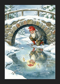 Un elfo mágico admira su brillante reflejo en el paisaje invernal.-5