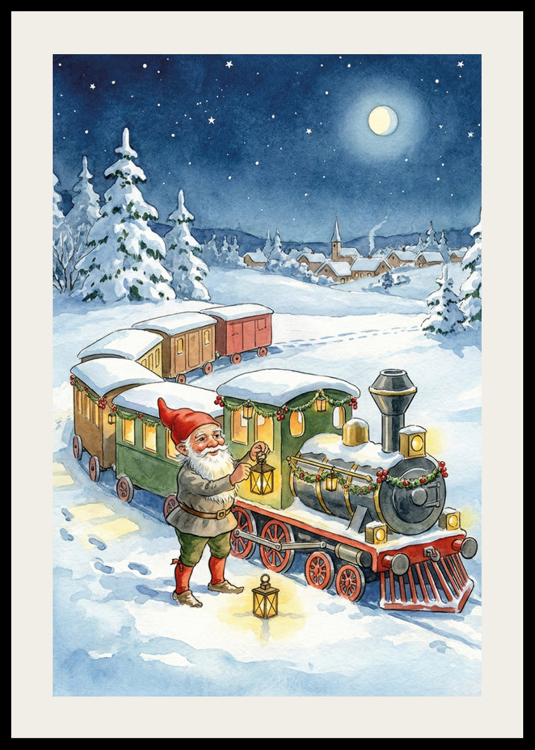 Des gnomes mènent un train magique à travers le paysage hivernal-12