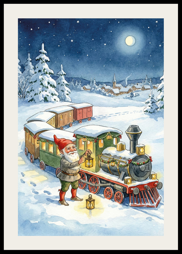 Des gnomes mènent un train magique à travers le paysage hivernal-12