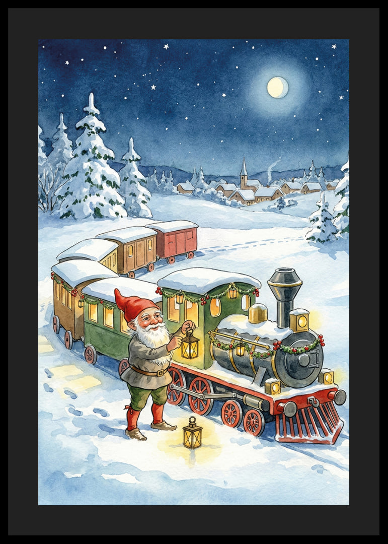 Des gnomes mènent un train magique à travers le paysage hivernal-12