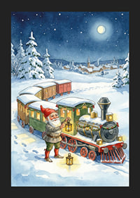 Des gnomes mènent un train magique à travers le paysage hivernal-5