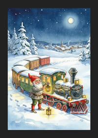 Des gnomes mènent un train magique à travers le paysage hivernal-5