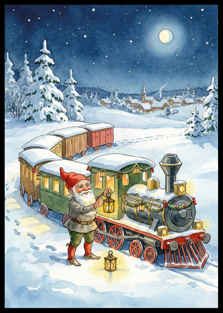 Des gnomes mènent un train magique à travers le paysage hivernal-12