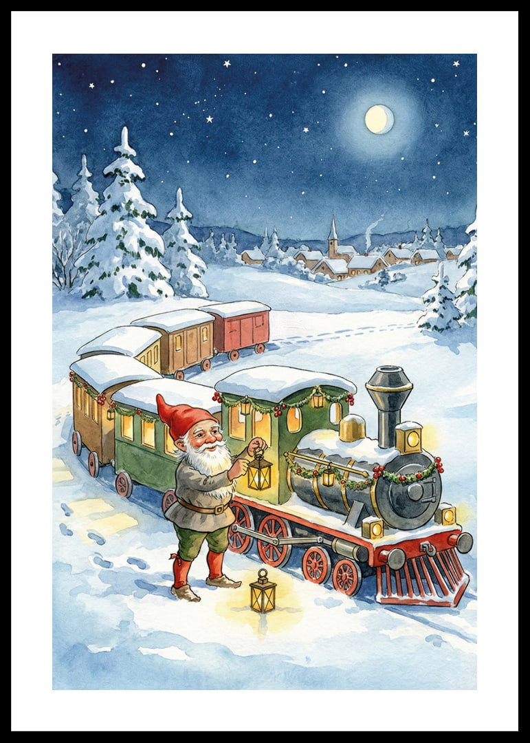 Des gnomes mènent un train magique à travers le paysage hivernal-12