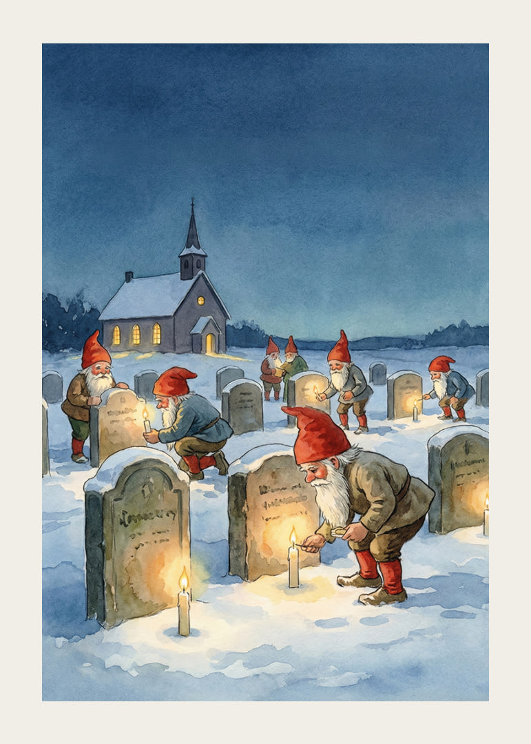 Dans le silence de la nuit d'hiver, des elfes allument des bougies sur les tombes.-12