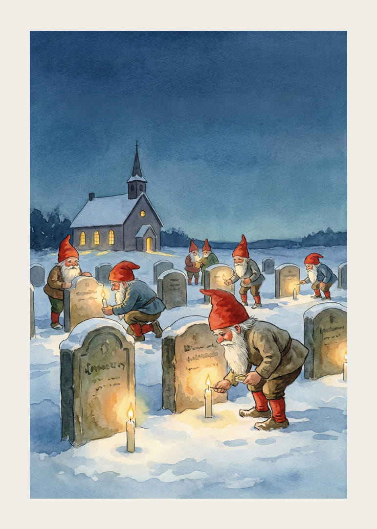 Dans le silence de la nuit d'hiver, des elfes allument des bougies sur les tombes.-12