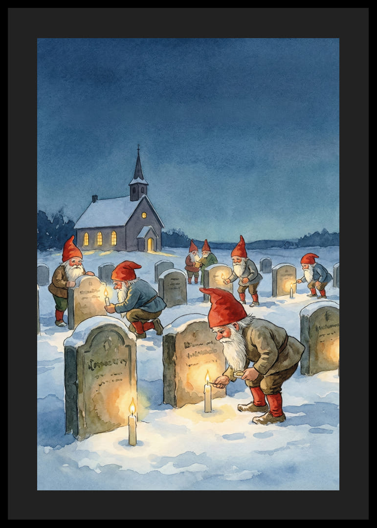 Dans le silence de la nuit d'hiver, des elfes allument des bougies sur les tombes.-12