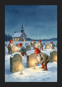 Elves light candles at gravestones in the stillness of the winter night-5