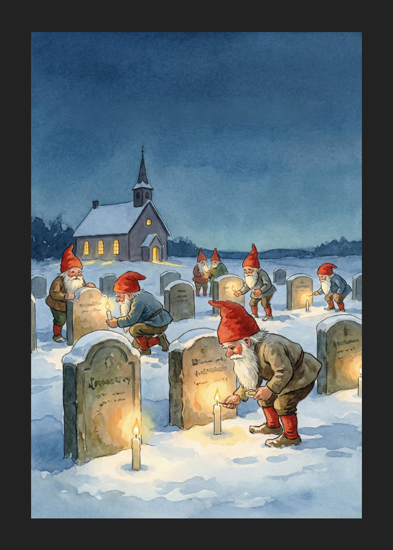 Dans le silence de la nuit d'hiver, des elfes allument des bougies sur les tombes.-12