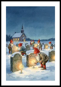 Elves light candles at gravestones in the stillness of the winter night-0