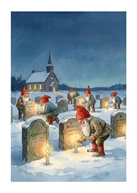 Elves light candles at gravestones in the stillness of the winter night-1
