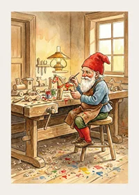 Santa Claus paints toys in a cozy carpentry shop-3