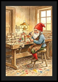 Santa Claus paints toys in a cozy carpentry shop-4