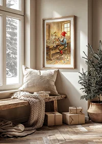 Santa Claus paints toys in a cozy carpentry shop-8
