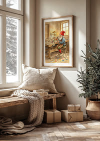 Tomten målar leksaker i ett mysigt snickeri-4