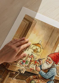 Santa Claus paints toys in a cozy carpentry shop-9