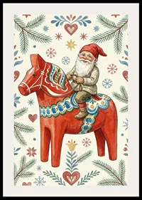 Santa rides a traditional Dala horse among Christmas patterns-2