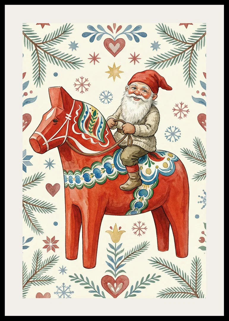 Santa rides a traditional Dala horse among Christmas patterns-12