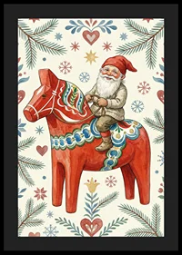 Santa rides a traditional Dala horse among Christmas patterns-4