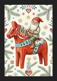 Santa rides a traditional Dala horse among Christmas patterns-5