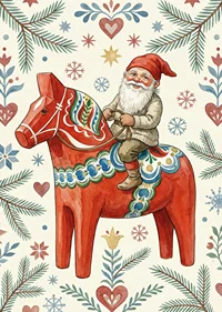 Santa rides a traditional Dala horse among Christmas patterns-7