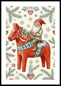 Santa rides a traditional Dala horse among Christmas patterns-0