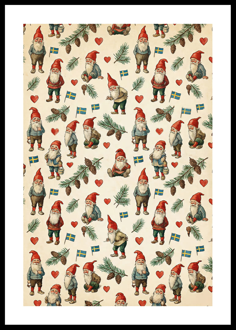 Julstämning med tomtenissar och svenska flaggor-12