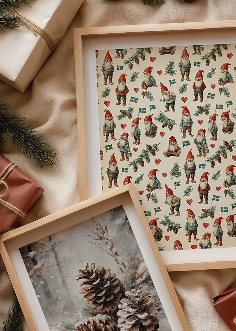 Julstämning med tomtenissar och svenska flaggor-12