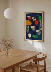 Vibrant color explosion of ceramics against a deep blue background.-2
