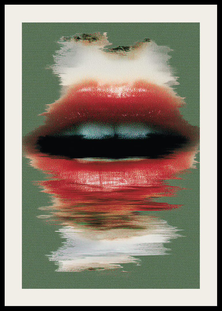 Výrazné červené pery na zelenom pozadí vytvárajú dramatický dojem.-12