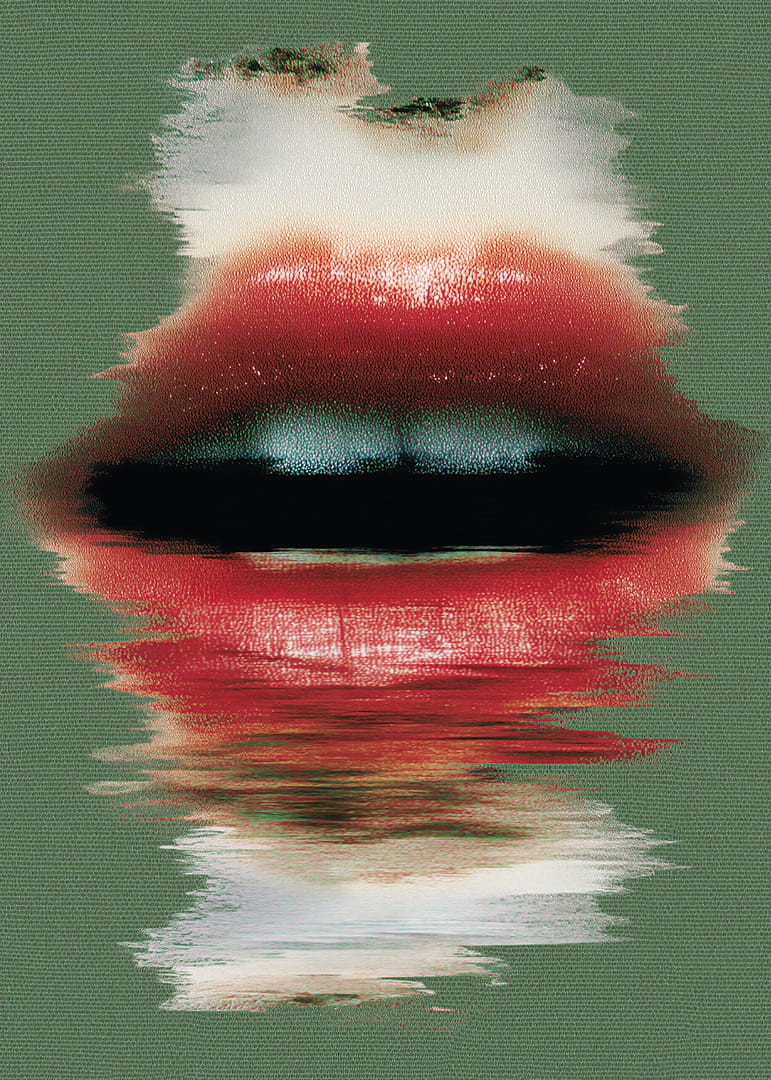 Výrazné červené pery na zelenom pozadí vytvárajú dramatický dojem.-12