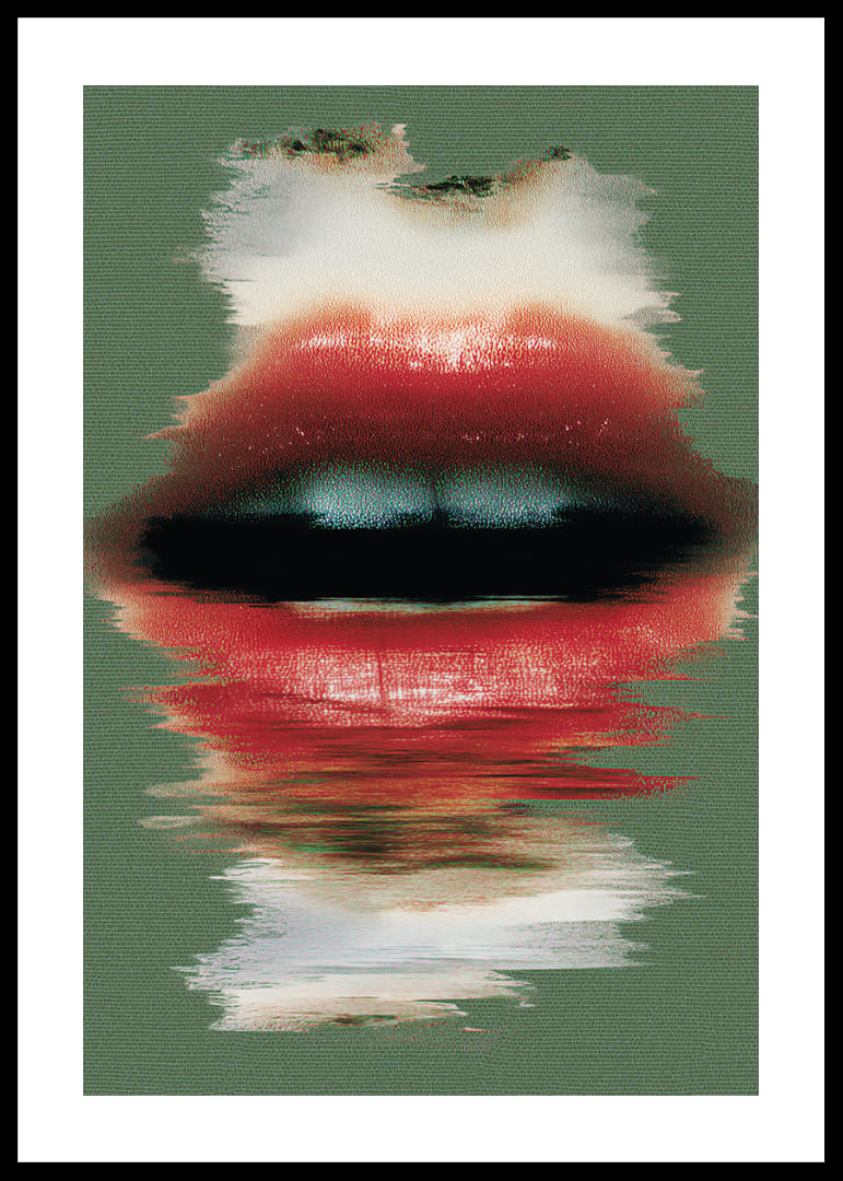 Výrazné červené pery na zelenom pozadí vytvárajú dramatický dojem.-12