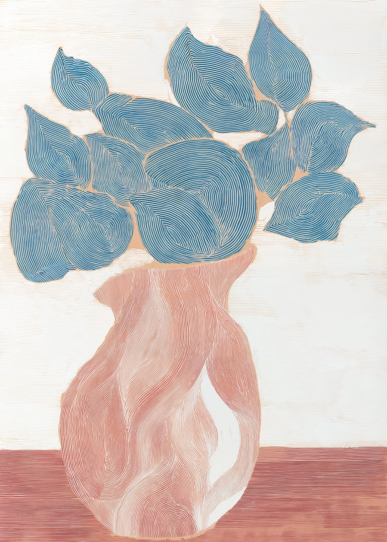 A harmonious dance of blue leaves in abstract form.-12