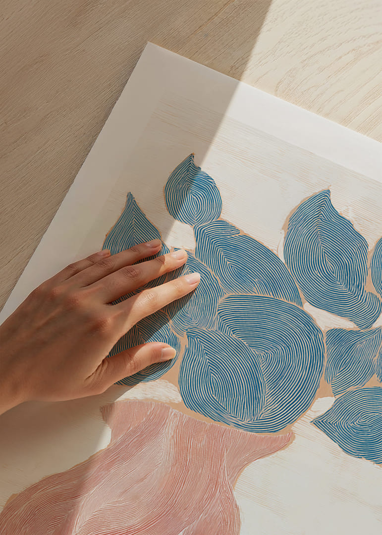 A harmonious dance of blue leaves in abstract form.-12