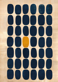 Der Kontrast der blauen Rechtecke vor dem goldenen Hintergrund ist faszinierend.-3