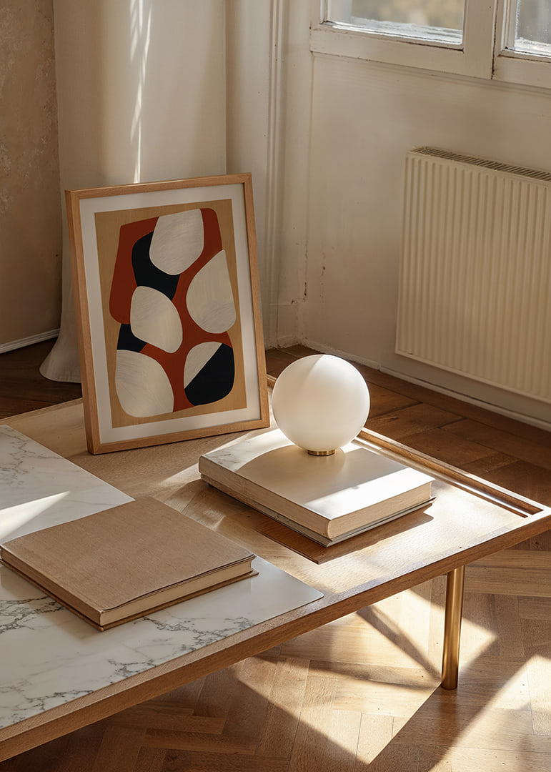Dynamic shapes in earthy colors create harmony.-12