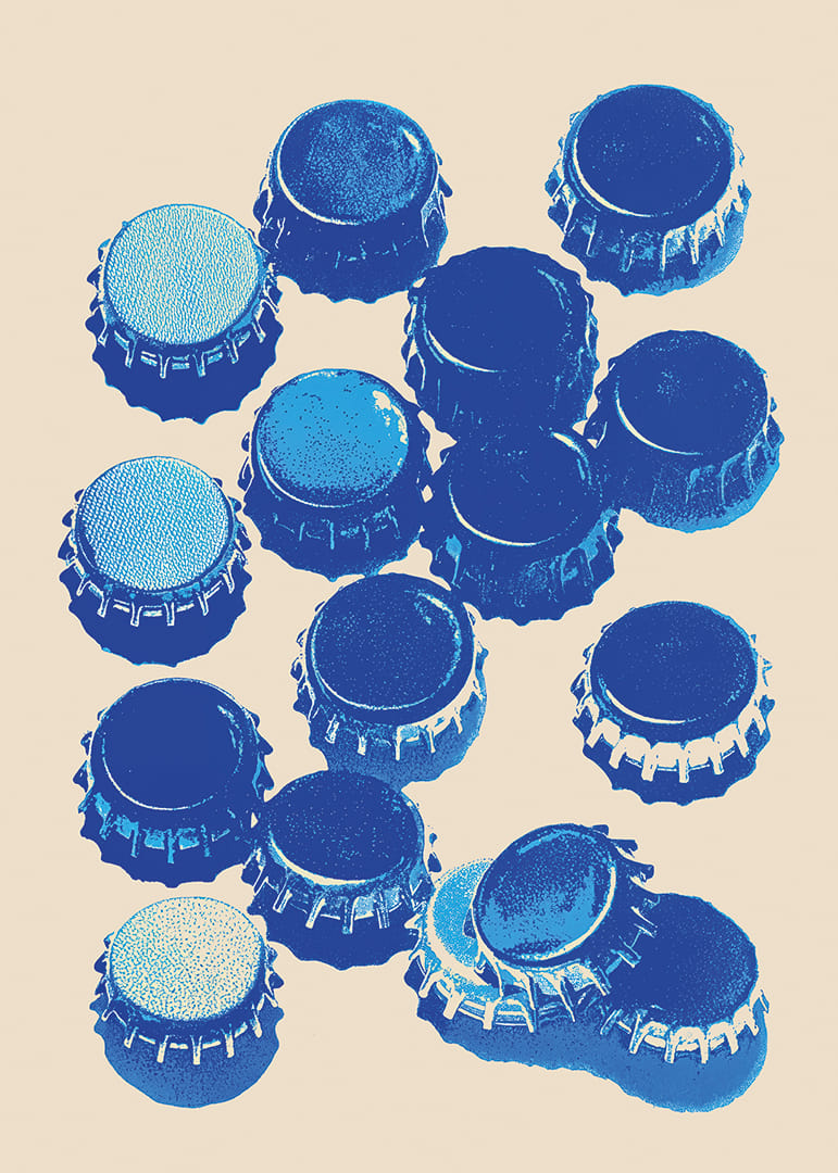 Modré čiapky v výraznom pop art štýle vytvárajú jedinečný pútavý prvok.-12