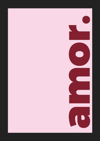 Mjukt rosa bakgrund med ordet 'amor' i djärvt rött.-5