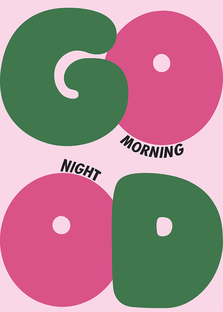 Färgglad poster med lekfulla former för morgon och natt.-12