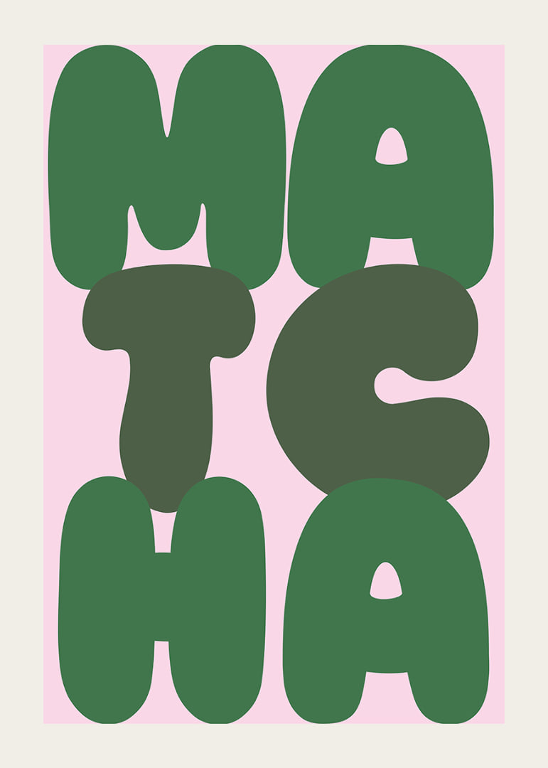 Green matcha art on a pink background exudes calm.-12