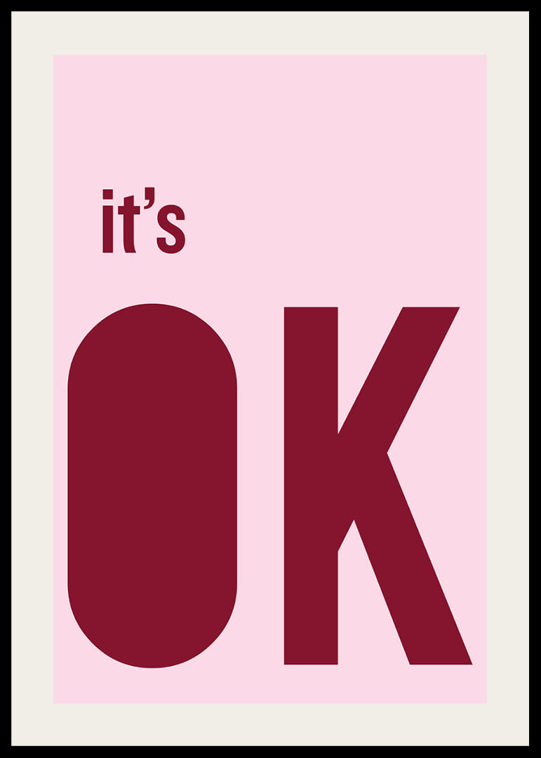 Lyserød og rød plakat med et beroligende budskab.-12