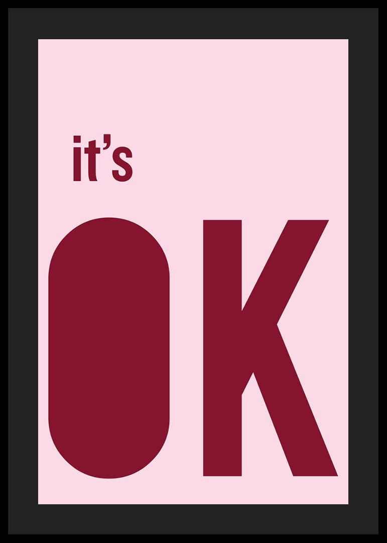 Lyserød og rød plakat med et beroligende budskab.-12